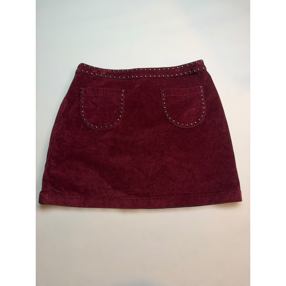 Mossimo Burgundy Corduroy Studded Mini Skirt Size 10 Red A-Line Zipper Back